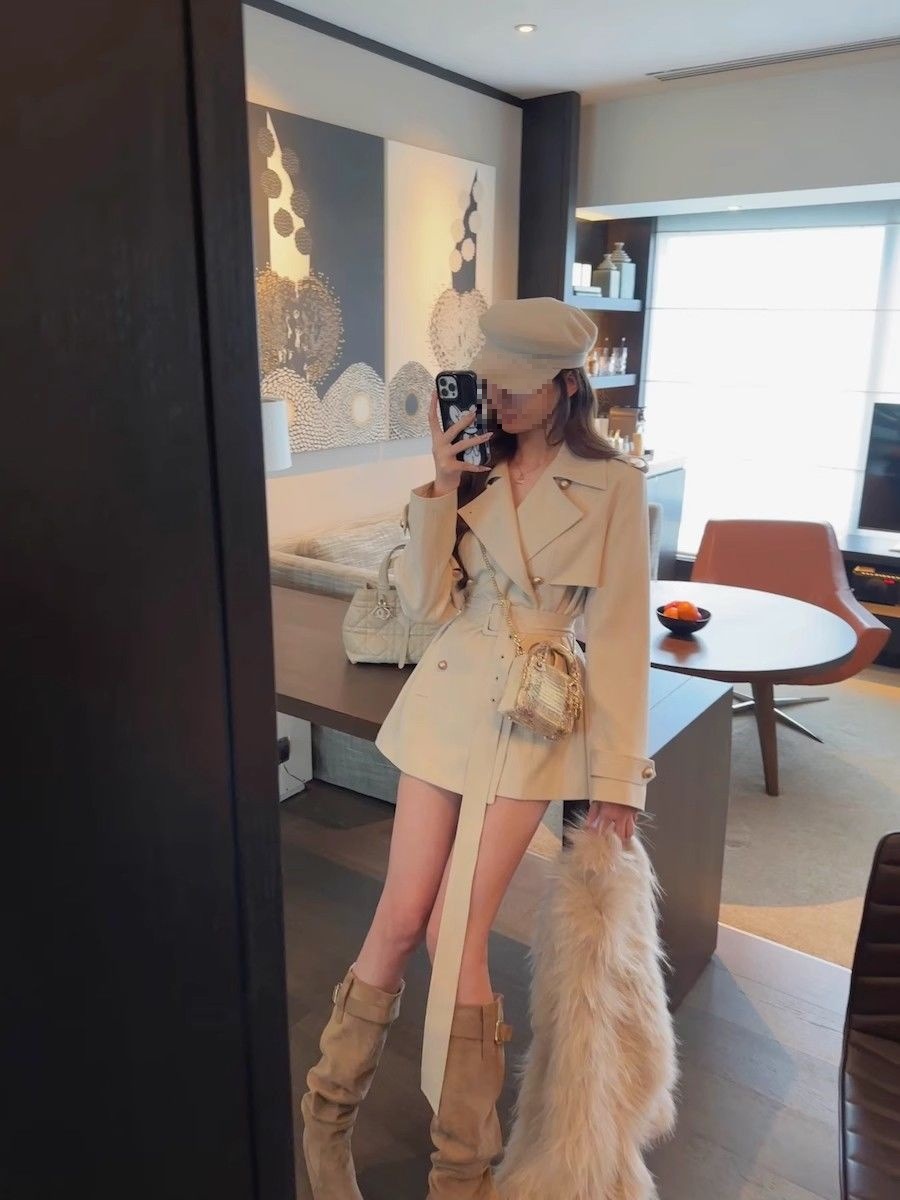 ng2510292 Spring New Korean-style Vintage Trench For Women, Slimming And Waist-cinching, Mid-length Coat_ecoleips.com