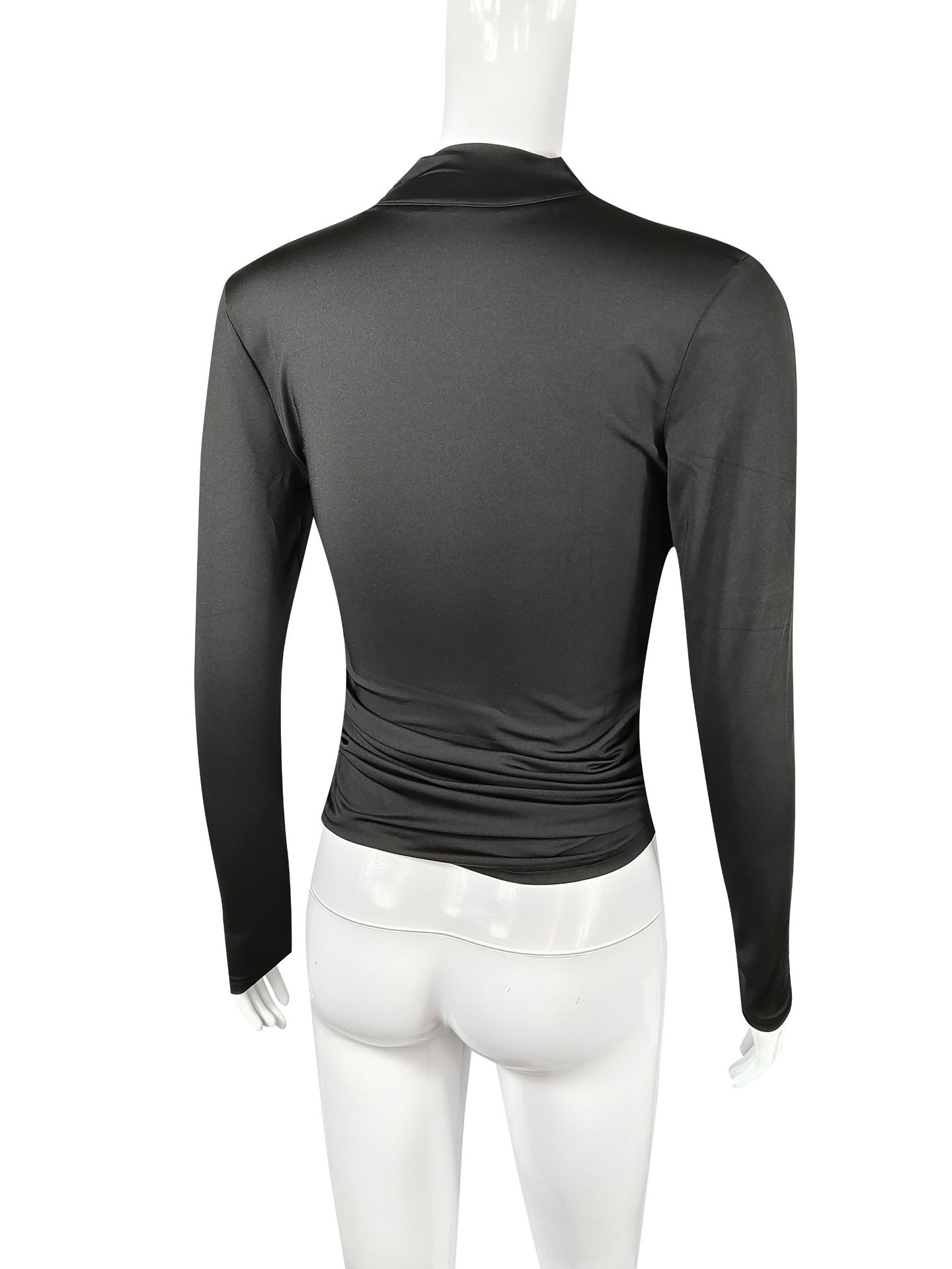 Elegant Women's Cross-Neck Slim-Fit T-Shirt Tuck Detail Versatile Autumn Winter Wardrobe Staple Fashion Top for Ladies_ecoleips.com