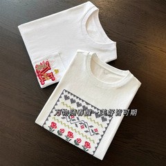 貴牌M家! 立体重工刺繍高支高密統括ソフト綿100% ゆるい半袖丸首tシャツ女春