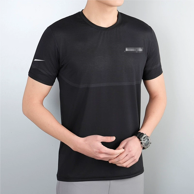 2025 новая летняя футболка из ледяного шелка с коротким рукавом для мужчин, тонкая спортивная повседневная дышащая быстросохнущая одежда для бега и тренировок