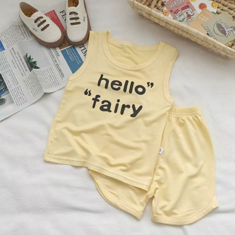 Детские пижамы из модала, летние тонкие комплекты домашней одежды с короткими рукавами для мальчиков, средние и большие детские повседневные комплекты одежды для девочек с кондиционером