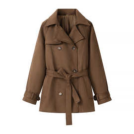 跨境女装复古立领短款风衣秋季高级感气质廓形收腰休闲大衣外套女