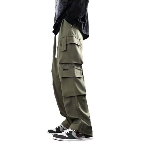Plus-size men's spring/autumn trendy brand wide-leg casual trousers—youthful straight-leg, oversized, loose-fit pants.