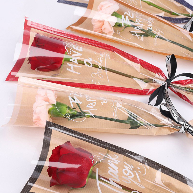 Festival Qixi Floristería Ramo de flores Paquete transparente Material de flores Papel kraft impermeable Embalaje de rosas Bolsa individual