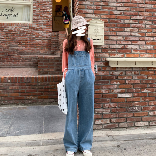 [Han Niu] Fashionable wear, fashionable age-reducing Korean style, loose cool salt, autumn and winter, wide-leg jeans, bib pants for women