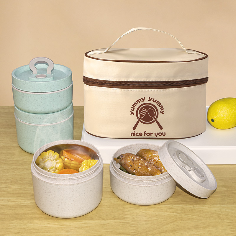 Wheat Straw Lunch Box Round Simple Japanese Lunch Box Microwave Heating Insulated Bowl for Students and Office Workers