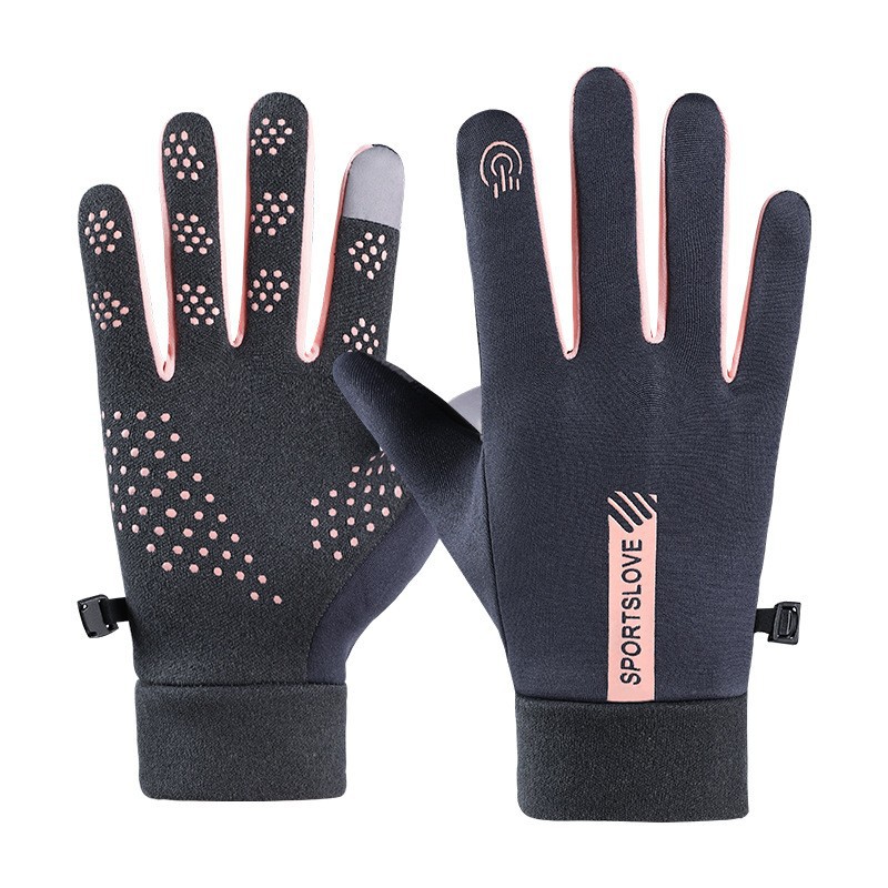 Guantes de gamuza de otoño e invierno, guantes de pelo de terciopelo ártico, guantes cálidos gruesos, pantallas táctiles a prueba de viento, guantes de mujer de ciclismo al por mayor