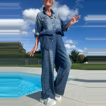 亚马逊跨境2025秋季欧美外贸新款女装时尚休闲长袖上衣阔腿裤套装