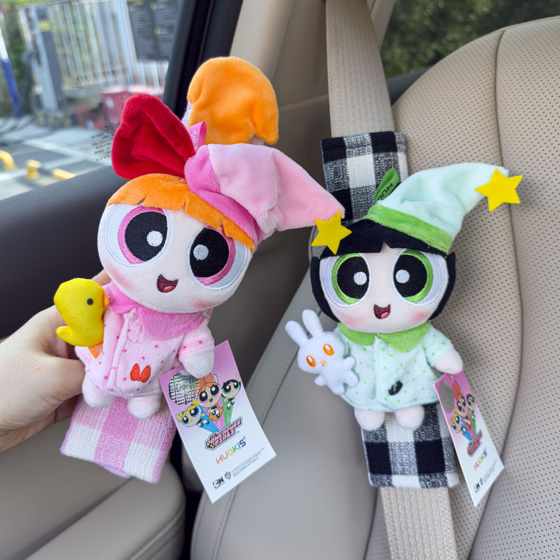 Authentic Powerpuff Girls Plush Doll Car Seat Belt Shoulder Cover Anti-Strangle Belt Car Decoration New Car Goodies