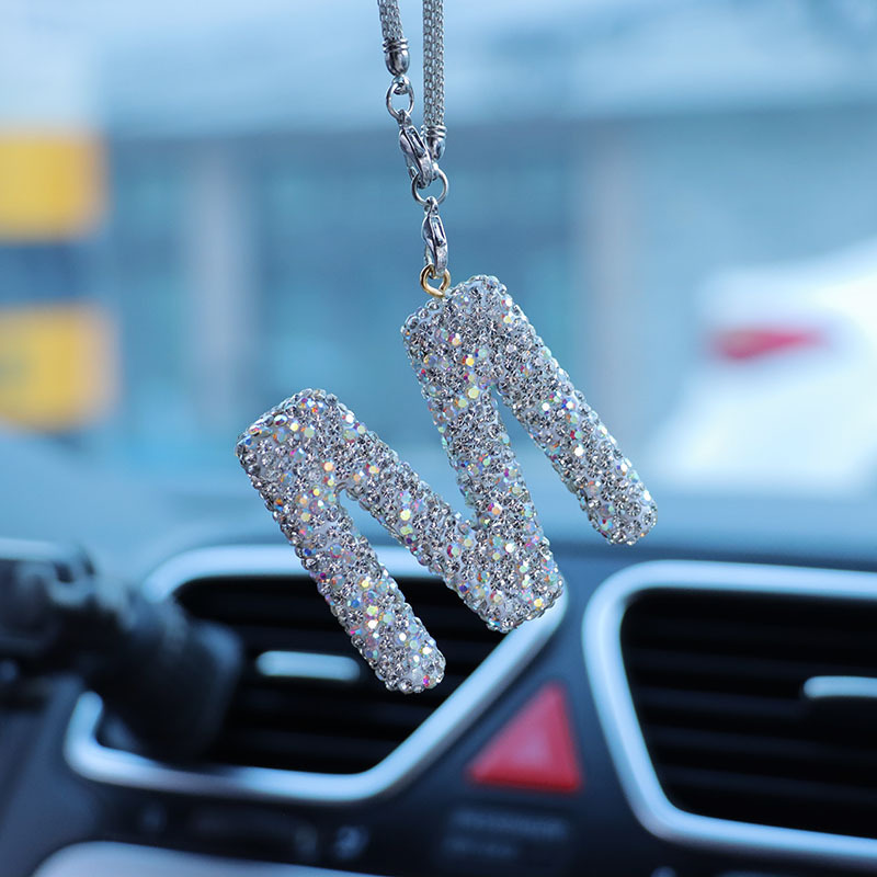 Letter bow clay car interior accessories pendant ladies rhinestone car rearview mirror pendant pendant