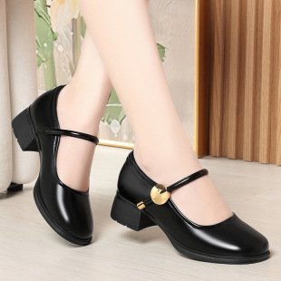 A generation of plus size women's shoes Joker Baotou buckle women's shoes wear thick heel work shoes black commuter