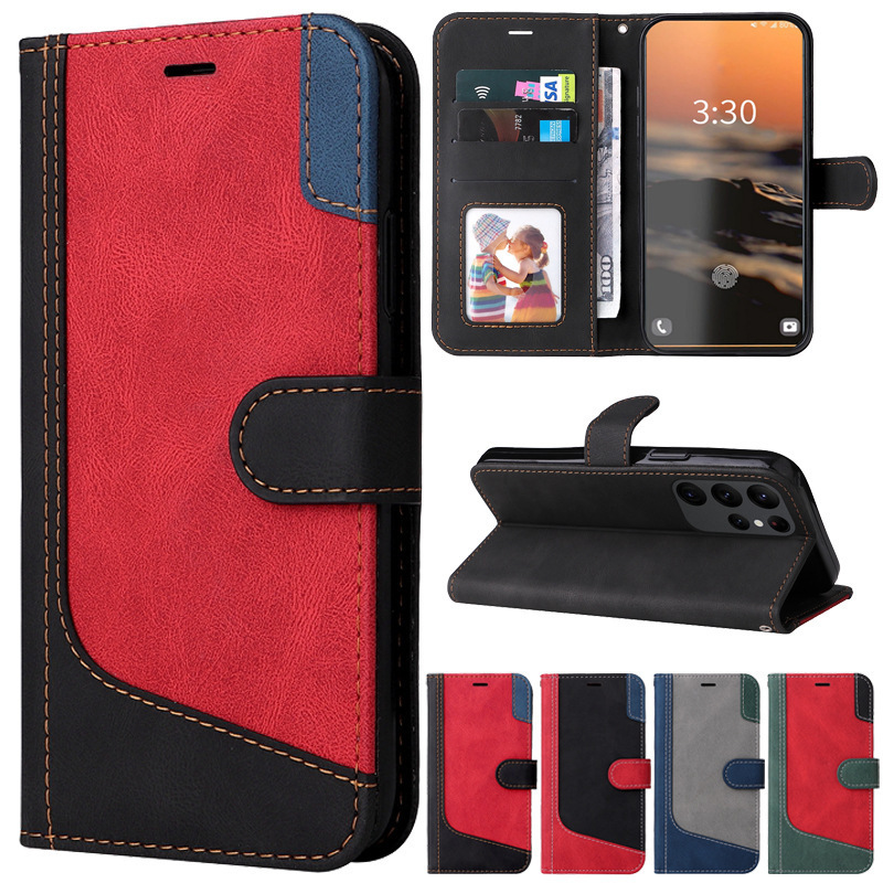 Suitable for Samsung S23Ultra 3-Color Splicing Mobile Phone Leather Case Galaxy S22 S21 A53 Wallet Protective Case