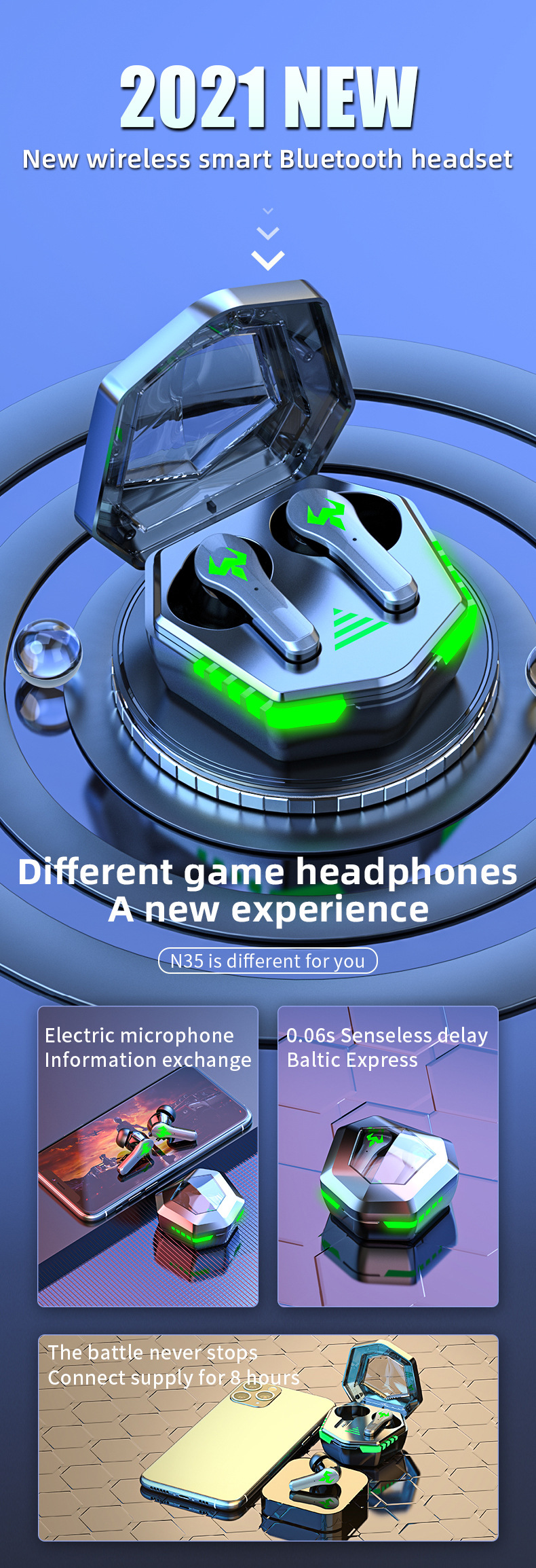 Wireless Headset N35 Wireless Binaural English Tws5.1 Power Bank Bluetooth Headset Game Headset