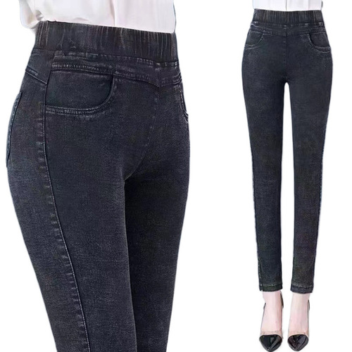 Elastic waist and velvet jeans New style slimming high waist elastic feet straight pants Mom pencil pants