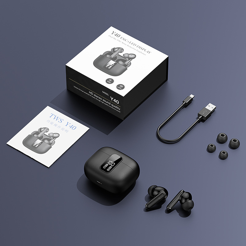 Audífonos Inalámbricos Bluetooth Y40 con Cancelación de Ruido Dual ANC+ENC, Pantalla Digital de Energía, Modelo Privado Transfronterizo, Gran Venta