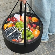 高档手提圆形水果鲜花包装盒透明开窗花盒手伴节庆礼物代发花束