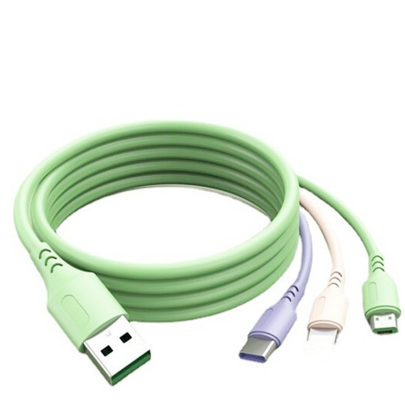 Cable DE DATOS tres en uno cable de carga del teléfono móvil un arrastre tres silicona líquida adecuado para Apple typec Android carga rápida 1,2