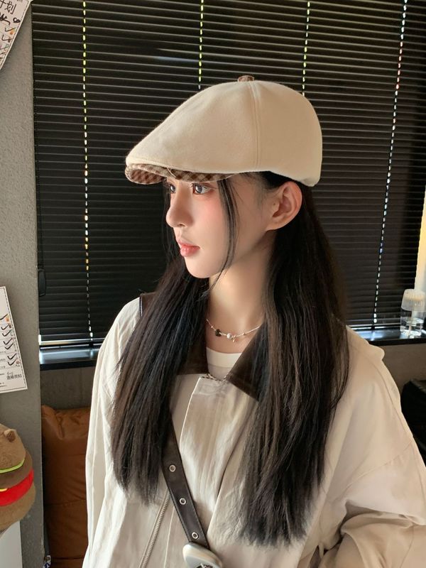 韩版格子檐时尚反戴前进帽秋冬新款鸭舌帽子女百搭气质潮流贝雷帽|undefined