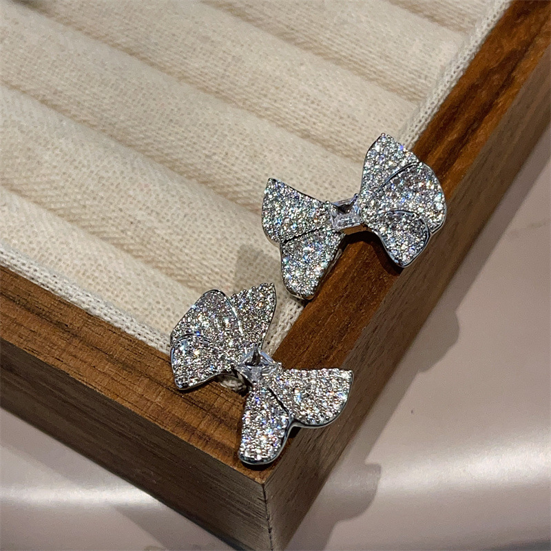 1 Pair Sweet Simple Style Bow Knot Plating Inlay Copper Zircon Ear Studs display picture 2