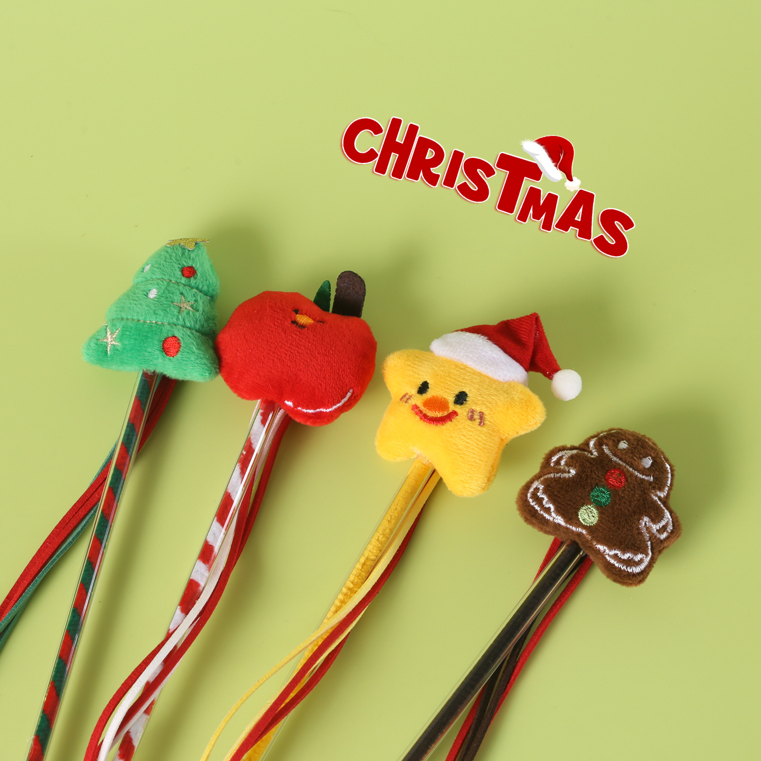 2025 mascotas gatos navidad juguetes animados peluche árbol de navidad estrellas jengibre hombre manzana juguetes interactivos