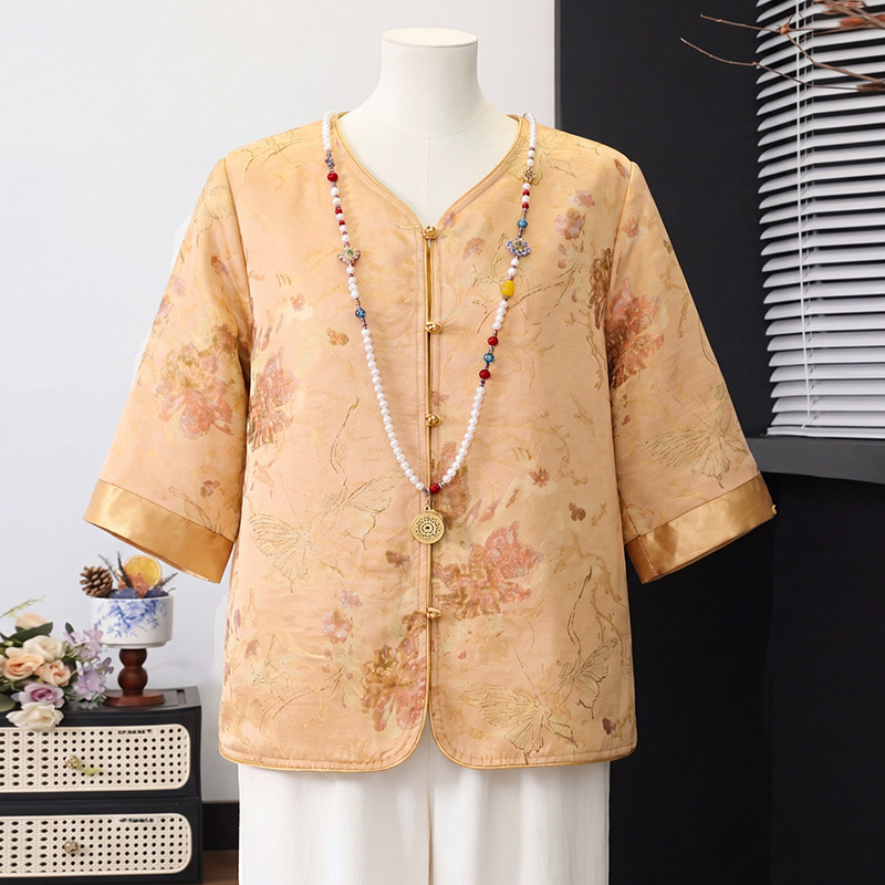 National Style Mom's Summer Three-Quarter Sleeve Shirt, Middle-Aged and Elderly Women's Summer Top, Stylish Blouse, 2026 New Model