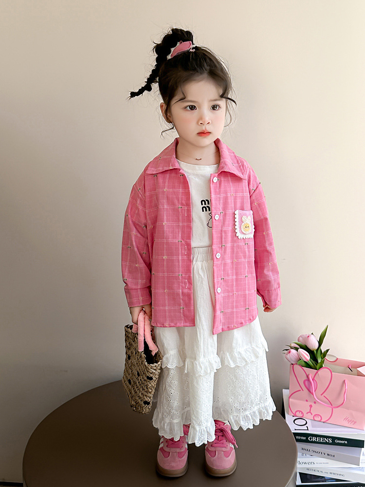 Camisa para niñas primavera y otoño 2025 nuevo estilo para niños chaqueta occidental primavera camisa de manga larga bebé casual primavera top