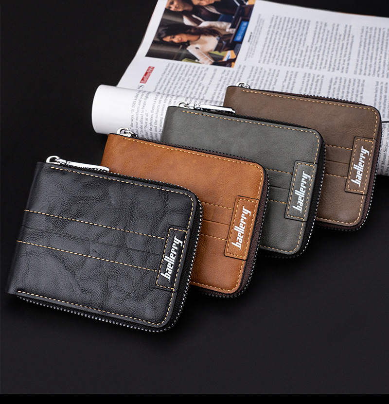 60g Weight Men's Solid Color Pu Leather Zipper Small Wallets