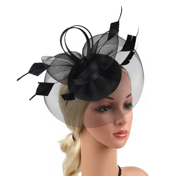 Amazon new European and American bridal feather mesh hair accessories hemp yarn headdress retro fashion elegant top hat