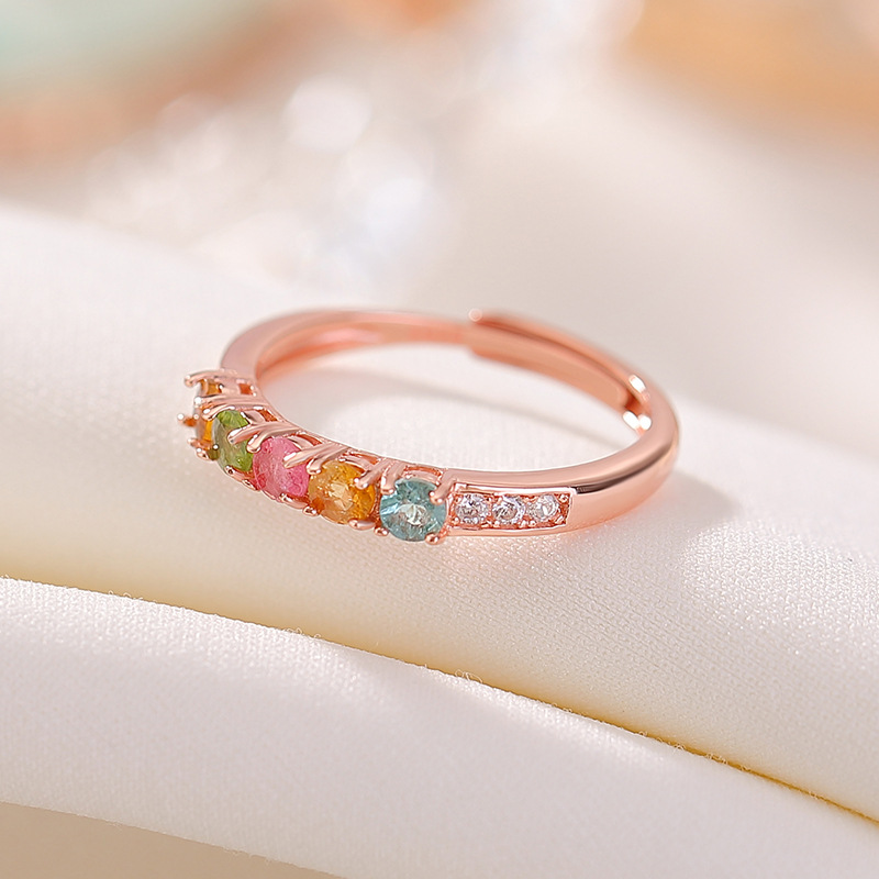 Vòng tay bạc S925 đính hạt tourmaline màu sắc, thiết kế hạt nai bạc phong thủy — Một mảnh (tourmaline màu ngẫu nhiên)
