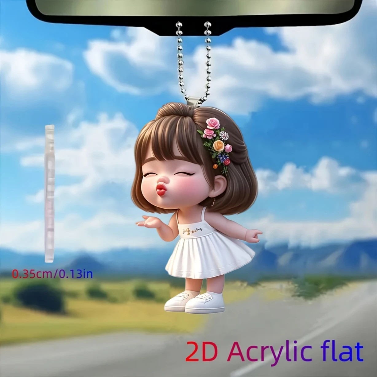 Nuevo colgante de acrílico de niña de boca linda transfronteriza, colgante de espejo retrovisor de coche, decoración de regalo de vacaciones