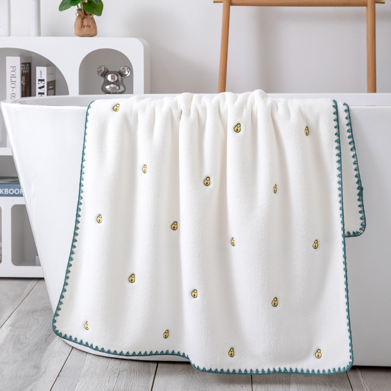批發刺繡卡通圖案珊瑚絨浴巾吸水成人情侶裹巾加厚柔軟簡約沙灘巾