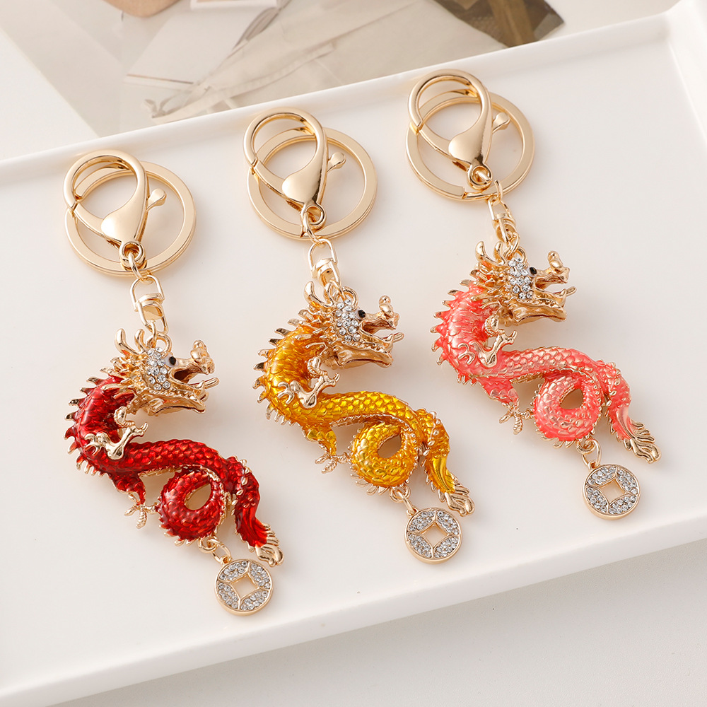 Llavero chino con diamantes, doce signos zodiacales, dragón, accesorio tridimensional