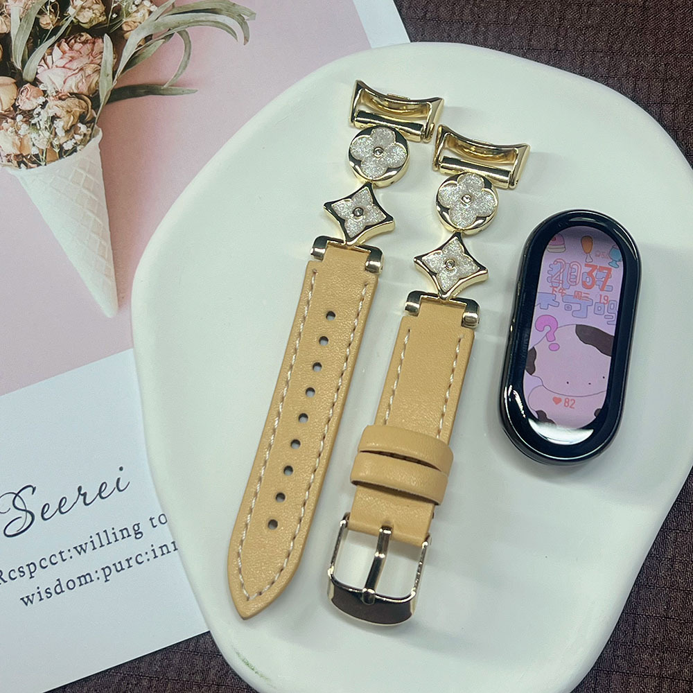 네잎클로버 [로즈골드 화이트 + 브라운 옐로우 가죽]