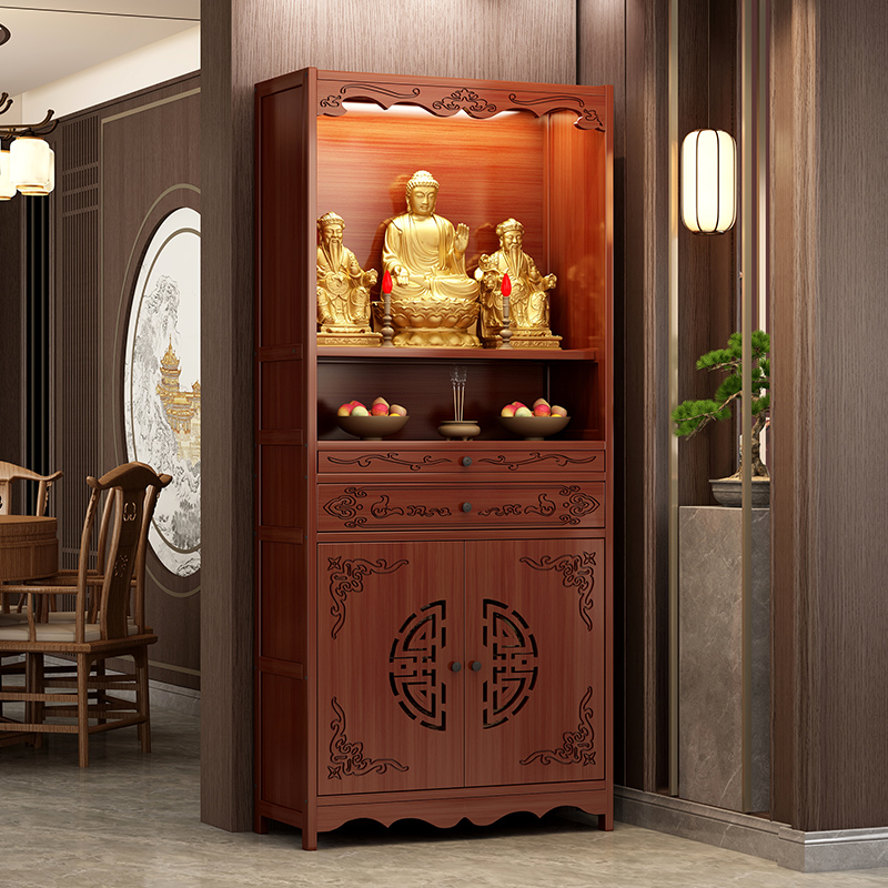 ✅ Offering Table and Incense Altar for Home Use, Non-Solid Wood Offering Table Integrated Cabinet, New Chinese Style Shrine, Buddha Cabinet for Worshiping Bodhisattvas