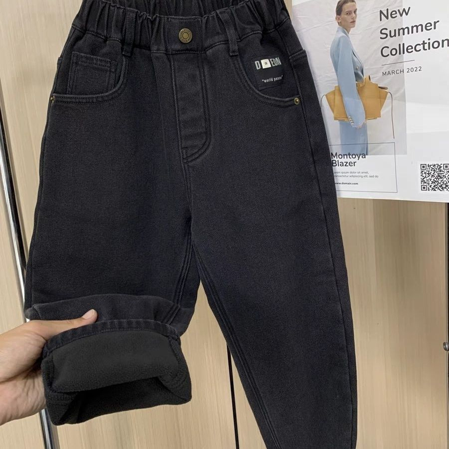 Nuevos niños con pantalones vaqueros cálidos de terciopelo, pantalones negros gruesos para niños, pantalones casuales de terciopelo image 6