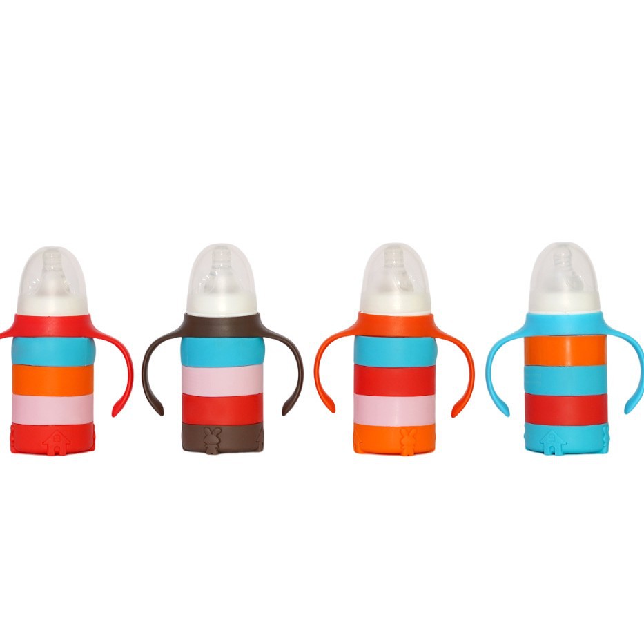 KB17 Glass Feeding Bottle Anti-fall Baby Feeding Bottle Standard Caliber Silicone Case Baby Imitation Breast Milk Nipple Drinking Cup