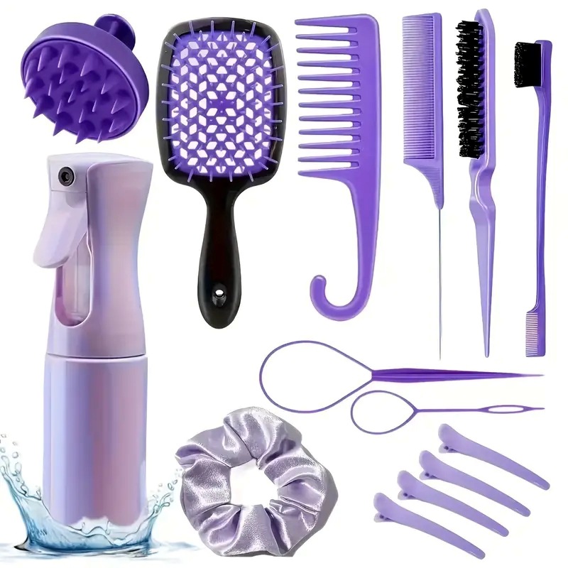 Temu cepillo de lavado de cabello botella de pulverización continua peinado de punta de cola peinado vacío peinado estilo peinado de cabello conjunto de cabello