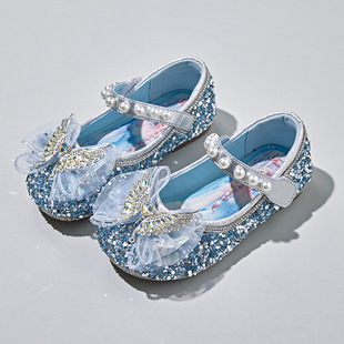 Rhinestone Bow Aisha Children's Shoes Girls Princess Shoes Sequins Shallow Mouth Children's Leather Shoes Crystal Shoes Little Women's 2025