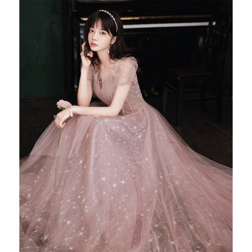 Pink Evening dress female banquet cocktail birthday prom party clebration temperament long dress fairy-like wedding anniversary celebrity pink long dress