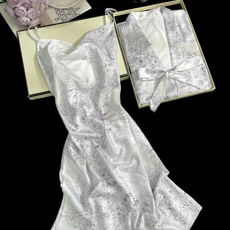 Floral Print Swing Collar Suspender Nightgown Nightgown for Women Sweet Elegant Internet Celebrity Pajamas Home Wear Two-Piece Suit