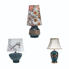 陶瓷竹木拼接工艺底座书房简约家居布艺灯罩装饰台灯碎花印花复古