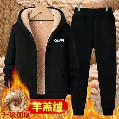 Zipper Sweatshirt Men's 2024 Fall/Winter New Thickened fleece-lined Loose Korean Solid Color Lamb Wool Hooded Jacket