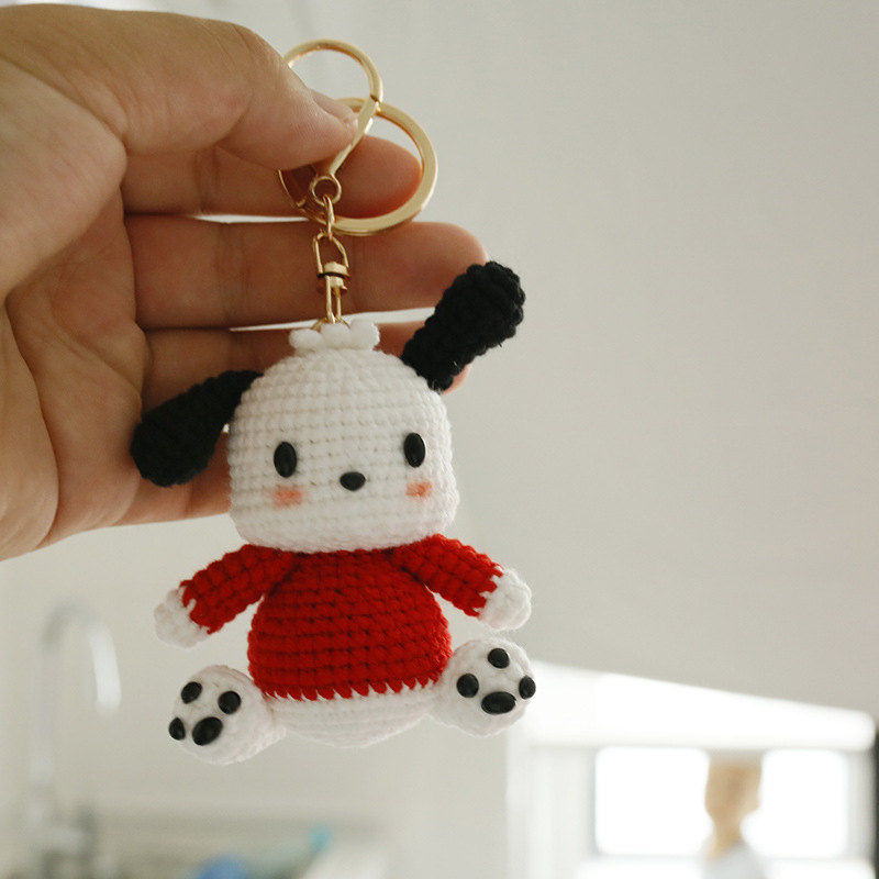 Handmade woven anime plush dog, classic yarn crocheted dog ornament, cute handmade keychain set