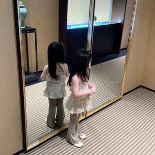 2026夏季新款 韩版童装 女童露丝同款抽皱拼接连衣裙  屁帘喇叭裤