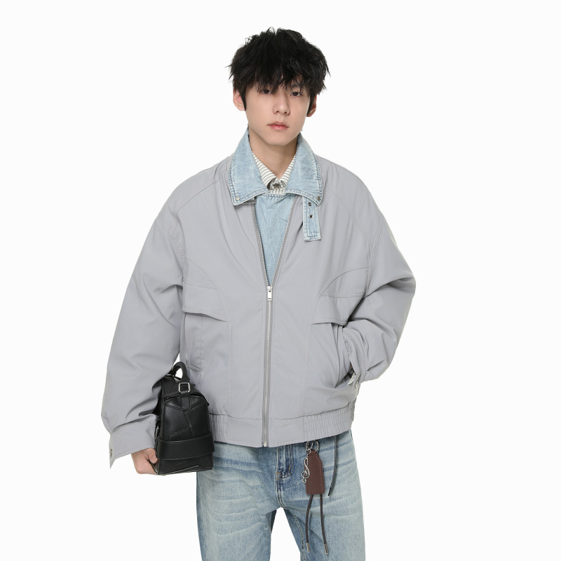 Mtlclothes Men's Clothing | American-Style Patchwork Denim Faux Two-Piece Turn-Down Collar 90% White Duck down Warm down Jacket Casual Mtlclothes Men's Clothing | American-Style Patchwork Denim Faux Two-Piece Turn-Down Collar 90% White Duck down Warm down Jacket Casual