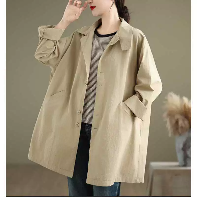 Реальная стрельба 2024 осень новая средняя длинная простая ветровка женская повседневная дикая свободная тонкая корейская куртка