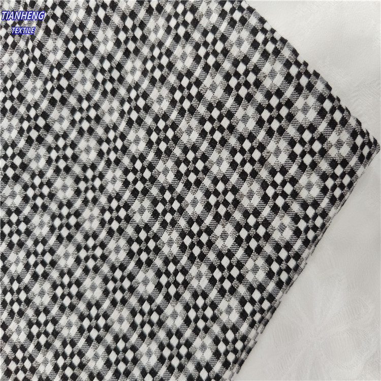 H-7102#-2#色织竖弹混纺黑白格子花男女裤装箱包帽子鞋材手作面料