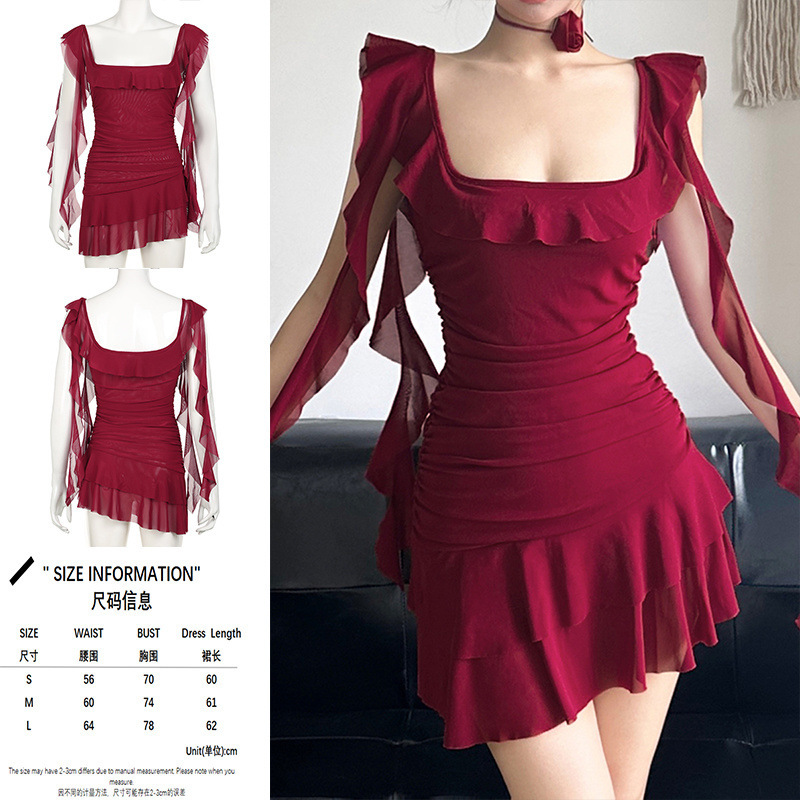 IAMSURE 【フレンチドレス】サスペンダーワンピース レディース サマーショートスカート # ロマンチックなドレス # ホットガールAラインスカート|undefined