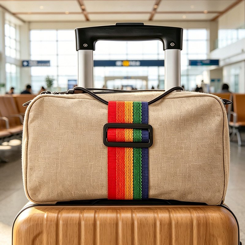 Outdoor luggage strap, suitcase and motorcycle tie-down strap, bundling strap with buckle, integrated storage and fastening system