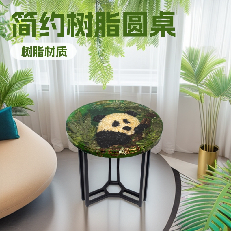High-End Resin Small Round Table for Home Living Room, Sofa Side Table, Panda Pattern Design Coffee Table, Small Tea Table